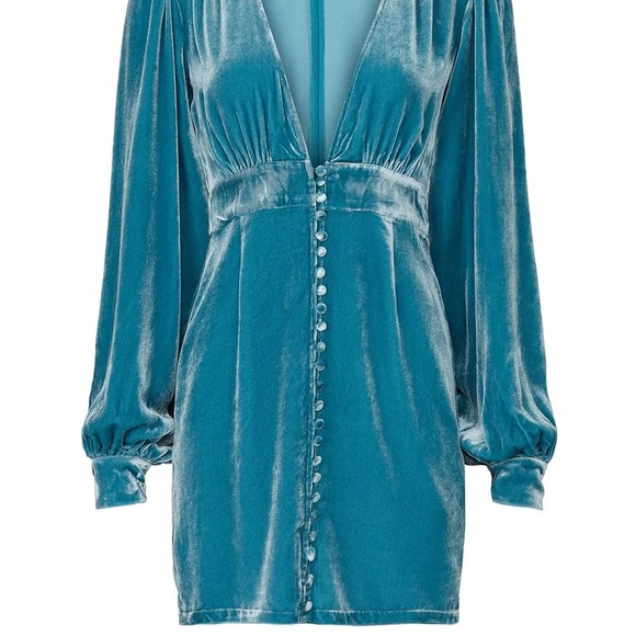 NEON BLONDE Blue Mini Dress with Deep V-Neck - Picture 2 of 8